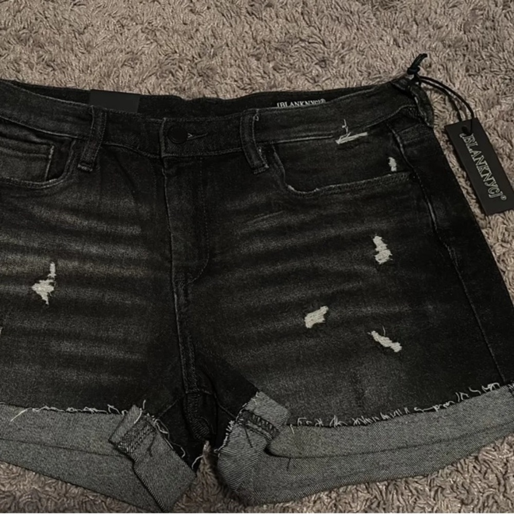 Blank NYC Black Distressed Jean Shorts